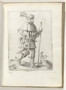 ドイツ語カーソル (オブジェクトのタイトル) Duitse koerier, met hoorn en wandelstok 私たちの時代のさまざまな国の態度（シリーズタイトル） 作： Enea Vico