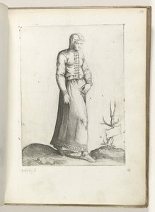 Een vrouw uit Spanje, gekleed volgens de mode van ca. 1550 私たちの時代のさまざまな国の態度（シリーズタイトル） 作： Enea Vico