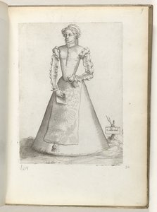 Galla mul(ier) (オブジェクトのタイトル) 1550年頃のファッションに身を包んだフランス出身の既婚女性 Diversarum gentium nostrae aetatis所（シリーズ名） 作： Enea Vico