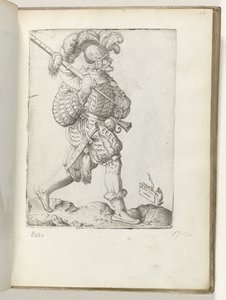 ドイツ兵 (オブジェクトのタイトル) Duitsesoldaat、gekleed volgens de mode van ca. 1550 私たちの時代のさまざまな国の態度（シリーズタイトル） 作： Enea Vico
