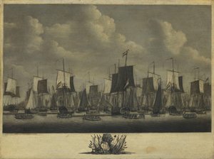 フリシンゲン港を出港する艦隊、1804年 作： Engel Hoogerheyden