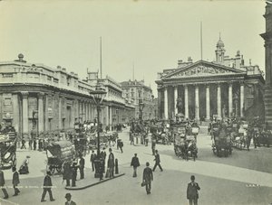イングランド銀行と王立証券取引所、スレッドニードルストリート、ロンドン市、1890