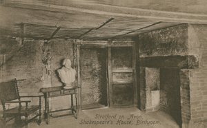 誕生室、シェイクスピア家、ストラットフォード・アポン・エイボン。 1913年に送られたはがき。 作： English Photographer