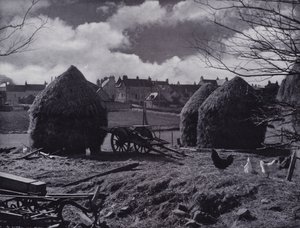 Oxton, Lauderdaleの農家の煙突と村の屋根（モノクロ写真 作： English Photographer