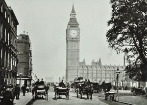 国会議事堂、ウェストミンスターLB：1895年にブリッジストリートを望む国会議事堂 作： English Photographer