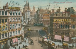 1913年に送付されたロンドンのルートゲートサーカスのポストカード（手描きの写真） 作： English Photographer