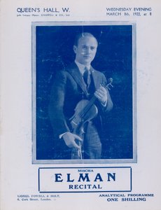 1922年3月8日、クイーンズホール、ミッシャエルマンリサイタルのプログラム 作： English Photographer