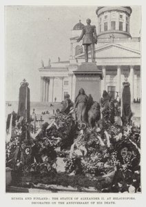 ロシアとフィンランド、彼の死の記念日に飾られたHelsingforsのアレクサンドル2世の像 作： English Photographer