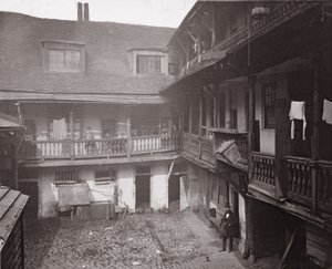 アルフレッドウントジョンブール（f.1850-1900）とヘンリーディクソン（1820-92）による歴史的なロンドンの建物からのウォリックレーンのオックスフォードアームズ、1875年