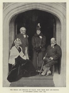 1897年5月にハワーデン城で行われたウェールズの王子と王女とその主人とホステス 作： English Photographer