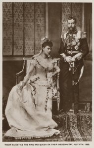 ヨーク公ジョージ王子（後のジョージ5世）とテック王女メアリー（後のメアリー王妃）の結婚式（モノクロ写真） 作： English Photographer