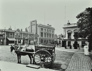 1880年にプットニーハイストリートの西にあるアッパーリッチモンドロード。前景に馬車が描かれています。 作： English Photographer