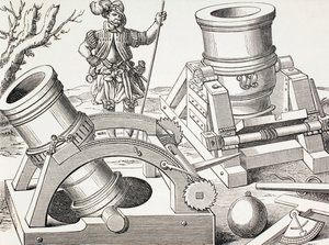 可動馬車の16世紀迫撃砲、1880年頃 作： English School