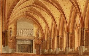 バロニアル・ホール 1840年頃 （水彩画） 作： English School