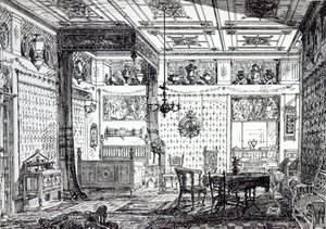 1872年12月1日の「The House-Furnisher and Decorator」のベッドルーム 作： English School