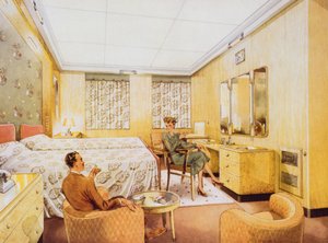 RMSカロニアに乗った寝室、1950年頃 作： English School