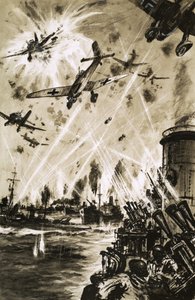 第二次世界大戦中のイギリスの輸送船団。 作： English School