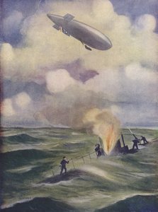 英国の海軍飛行船が潜水艦を爆撃 作： English School