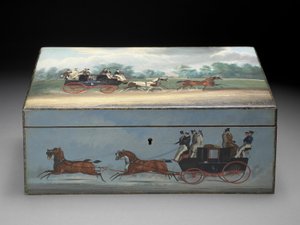 Taglioni Prints、c.1840（果樹に油彩）のシーンで描かれた葉巻箱（背面図は285536を参照） 作： English School