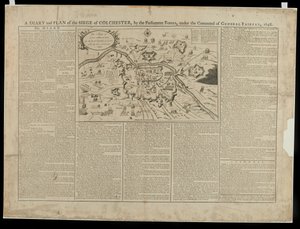 1648年にW.キーマーによって印刷および販売された、コルチェスター包囲戦の日記と絵の計画1648 作： English School