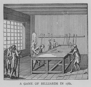 1781年のビリヤードの試合（版画 作： English School