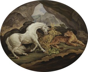 ジョージ・スタッブス（1724-1806）の後で雌ライオンに怯えた馬（エナメルプラーク）