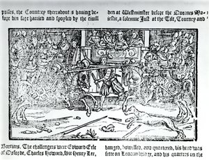 1577年のHolinshedによる「イングランドの年代記」からのJoustingトーナメント 作： English School