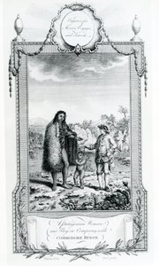 バイロン提督と一緒にいるパタゴニアの女性と少年、ムーアの航海と旅行、1778年から取られた図 作： English School