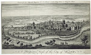 ユニバーサルマガジンc.1750に刻まれたバースの街のパースペクティブビュー 作： English School