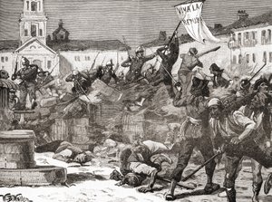 Uma insurreição republicana em Málaga, Espanha, durante a Revolução Gloriosa (La Gloriosa 作： English School