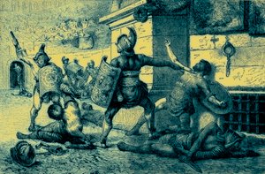 ローマの休日、剣闘士の戦闘、イラストレイテッドヒストリーオブザワールドのイラスト、1880年に出版 作： English School