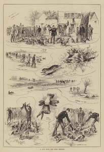 イートン・ビーグルズとの駆け引き（版画 作： English School