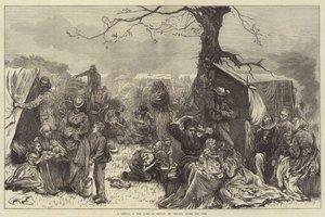 火事の後、シカゴの避難所でのスケッチ (エングレーヴィング) 作： English School