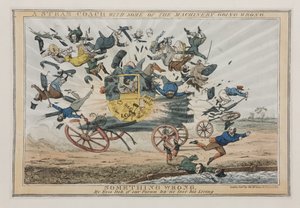機械の一部が間違っている蒸気コーチ、c.1825 作： English School