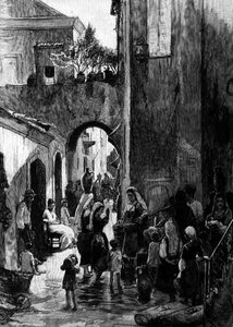 イタリア・カタンザーロの街角の噴水（「The Picturesque Mediterranean」第3巻、Cassell and Co.発行）。Ltd.刊 作： English School