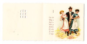 1880年頃のメイドが2人いる紳士のビクトリア朝のグリーティングカード 作： English School