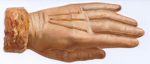 毛皮で縁取られた手袋のヴィクトリア朝型抜きカード、1880年頃（カラーリトグラフ）