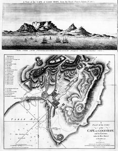 喜望峰の眺めと喜望峰の町とその周辺の計画、1795年発行 作： English School