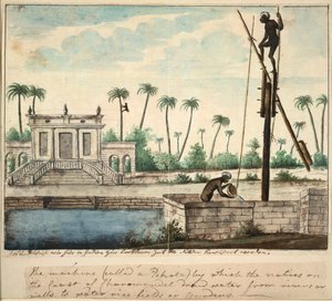 灌漑を示す植民地時代の庭園、1787年頃（紙に水彩） 作： English School