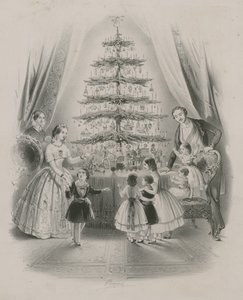 クリスマスツリーの周りに立っている家族 作： English School