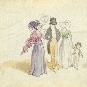 1825年頃の家族の散歩（紙にトイレ） 作： English School