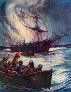 海上の火事（カラーリトグラフ 作： English School
