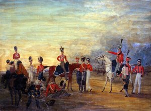 騎馬隊と騎馬隊員のグループとヨークシャーヨーマンリーの男性、1820年頃