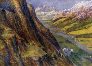 スイスの山岳鉄道（リトグラフ 作： English School