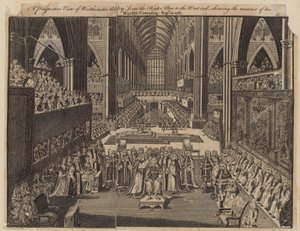 ウェストエンドの高い祭壇からのウェストミンスター寺院の斜視図 作： English School