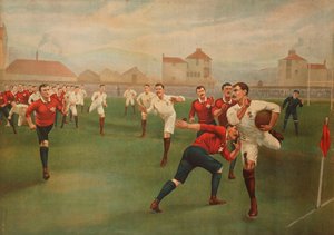 イングランド対ウェールズの珍しい版画。 1895年1月5日、スウォンジー 作： English School