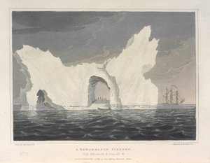 見事な氷山。 1818 年 7 月。Lat.74 & Long.64.W、「発見の航海」より 作： English School