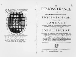 レベラーが下院に提出した、リーダーのジョンリルバーン（c.1614-57）の投獄に関する1646年の公文書 作： English School
