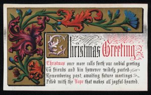 詩と花のスクロールパターン、クリスマスのグリーティングカード。(クロモリト) 作： English School