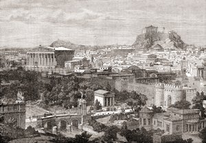 古代ギリシャのアテネの景色。 The Review of Reviews、1891 年発行より
